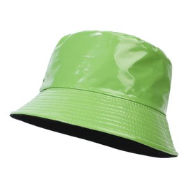 aoozleny Unisex Shiny Bucket Hat PU Leather Waterproof Rain Hat Fishing Cap Reversible Bucket Hat Packable Sun Hats (CA/US, Alpha, One Size, Standard, Green)