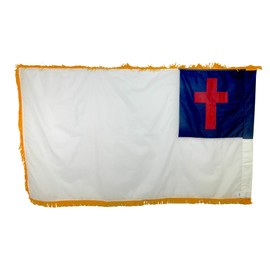 3x5' Christian Church Flag - Indoor Nylon with Pole Sleeve and Fringe, For Parade or Formal Presentation, Made In USA