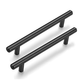 ANGSTROM 10-Pack Round Bar Cabinet Pulls, Euro-Style T-Bar Handle, Matte Black (7.4" Length, 5" CC)