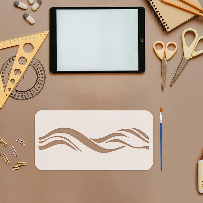 FINGERINSPIRE 2PCS Wave Border Stencils with Brush 30x15cm Plastic