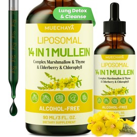 Mullein Drops For Lungs, Liposomal 14 In 1 Mullein Leaf Extract For Lungs, Mullein Drops with Elderberry, Chlorophyll, Thyme - for Lung Cleanse, Detox, Respiratory, Immune Health, 3 Fl 0Z, Mint Flavor