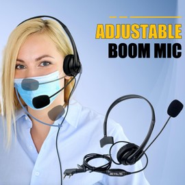 Retevis Passive Noise Cancelling Overhead Headset, Walkie Talkie Earpiece with Rotatable Boom Mic Single-sided Walkie Talkie Headphone Compatible with RT24 RT27 BAOFENG eSynic Maylawn Radio (2 pcs)