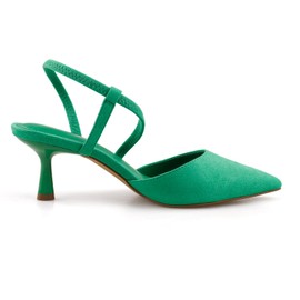 BCTEX COLL Women's Kitten Heel Slingback Closed Pointed Toe Low Stiletto Heels Comfortable Party Wedding Work Dressy Pumps Shoes, Green, 8