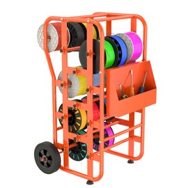 Wire Spool Rack Wire Caddy for Spool, Portable Wire Rack Dispenser with Wheels, Automotive Wire Storage, Multi-Spool Wire, Cable Dispenser, Electrical Wire Spool Holder Cart with Storage Tray (Orange)