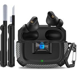 Sucure Lock Case for Beats Studio Buds/Buds Plus Locking Case Cover with Lock Clip & Cleaner Kit Pen, Buds + 2023 Impact and Smudge Resistant Case Cover with Men Women (Black)
