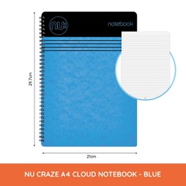 NU Notebooks - Craze Cloud Range - A4 Blue Notebook - Wirebound Notebook - Stationery Notebooks - Ruled Notepad - 110 Pages, NU003356-FSC-BL