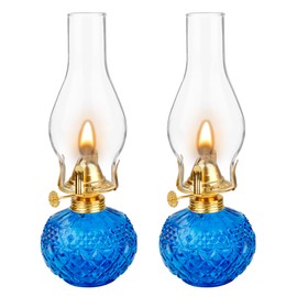 Large Chamber Oil Lamp for Indoor Use, Clear Glass Kerosene Oil Lamp Lantern Vintage Classic Hurricane Wick Light with Chamber Fuel Design - Decorative Home Tabletop Decor & Emergency Lighting(2Pcs)
