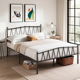 VECELO 14" High Twin Size Bed Frame with Headboard and Footboard,Twin Metal Mattress Foundation,Under Bed Storage,No Box Spring Needed,Heavy Duty Bed Frames
