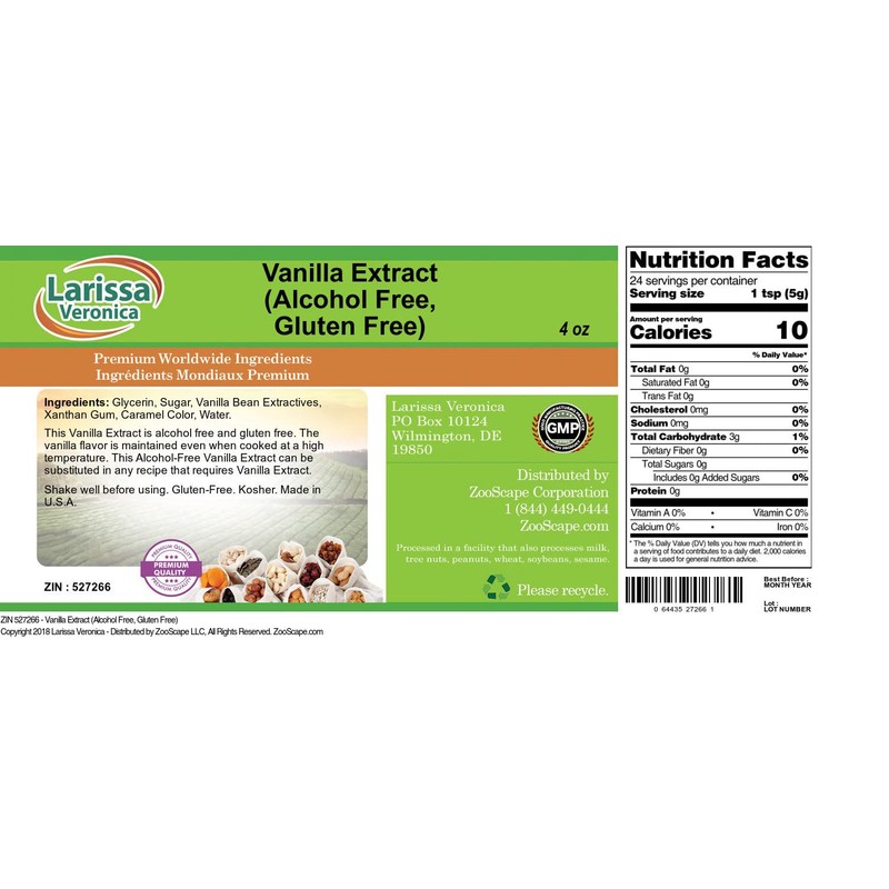 Vanilla Extract (Alcohol Free, Gluten Free) (4 oz, ZIN: 527266)