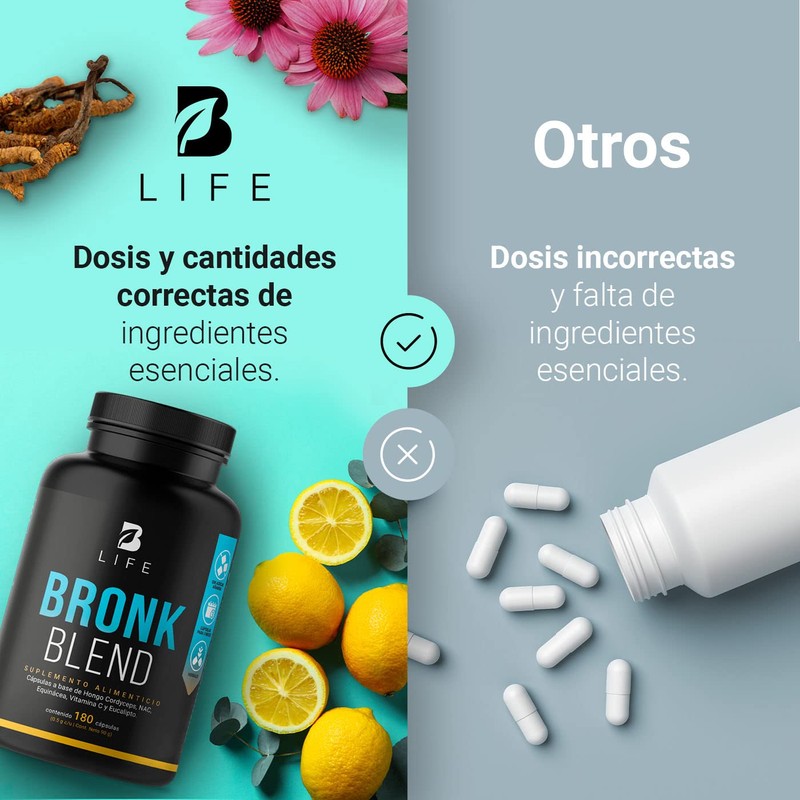 Bronk Blend de 180 Cápsulas. Ingredientes naturales: Cordyceps, NAC, Echinacea,