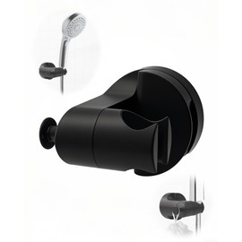 Suction Cup Shower Head Holder, Removable Shower Head Holder Wall Mount, Adjustable Handheld Shower Head Bracket, Shower Heads Holder with Convenient Hook (Black)