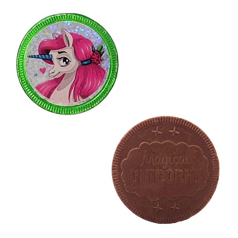 Fruidles Rainbow Unicorn Chocolate Coins With Stickers, Milk Chocolate Coins