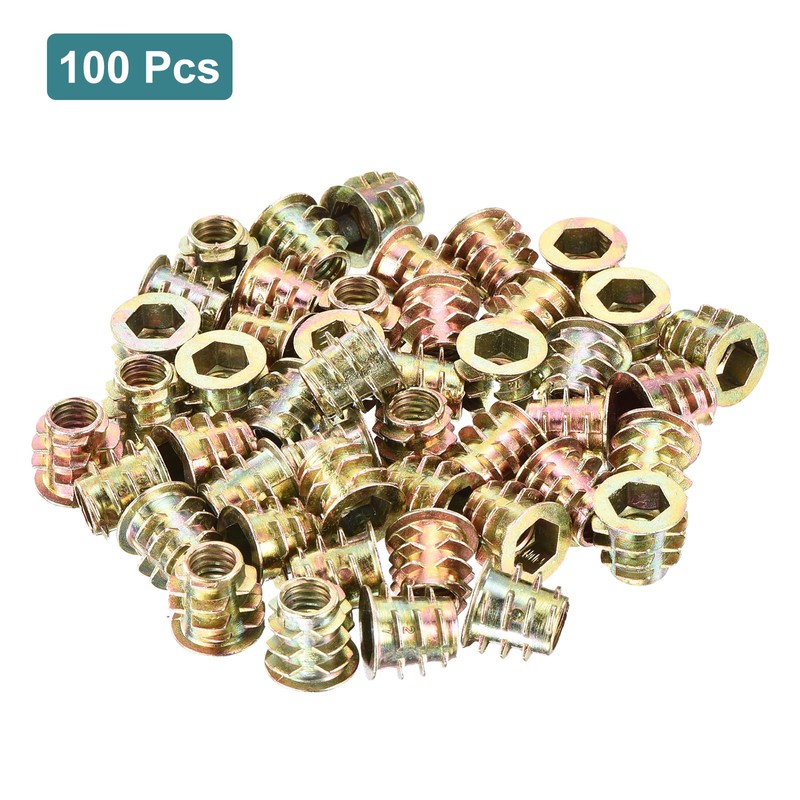 sourcing map 100Pcs Threaded Inserts, M6-1x10 Zinc Alloy Hex-Flanged Nut