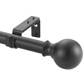 Window Curtain Rods 28 to 48 Inches, 1 Inch Diameter Adjustable Drapery Rod, Decorative Heavy Duty Curtains Rod with Fancy Round Finials for Living Room, Bedroom, Patio, Matte Black