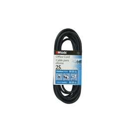 Woods Light Duty Extension Cord - Indoor Power Solution for Office & Household Use - SJTW Extension Cord - 16 Gauge - 3 Conductor - 25 Feet - Black