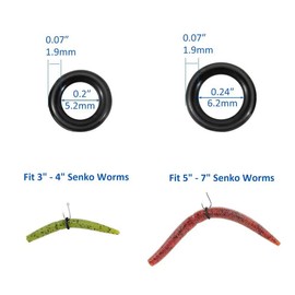 Fishfun Wacky Rig Tool with Silicone O Rings, 100Pcs for 3"-4" Senko Worms and 100Pcs for 5"-7" Worms. Easy Installation and Great Protection of Your Plastic Worms