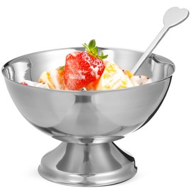 DOITOOL Stainless Steel Ice Cream Cup, Metal ice Cream Bowls Dessert Bowls Cups Sauce Bowls Mini Round Footed Fruit Candy Cups for Ice Cream Parfait Pudding, 10X10X6.5CM