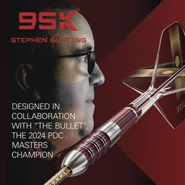 Target Darts Stephen Bunting 95K Dart Set with Swiss Point Steel Points, 18 g | K-Flex Flights and Shafts, The Bullet, Player Edition Darts Made of 95% Tungsten Gold DX Replacement Points