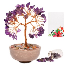 XIANG YXWO Amethyst Copper Natural Crystal Tree Ceramic Basin Crystal Money Tree Fengshui Tree for Home Office Table Deco with Wealth and Luck Crystal Tree (Amethyst)