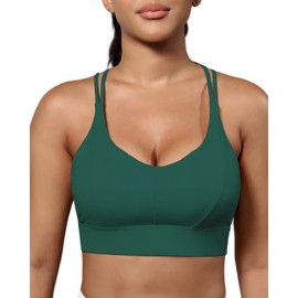 Grace Form Sports Bra for Women Strappy Medium Support Push Up Padded Sports Bra for Running Workout Bra Yoga Bra Forest Green