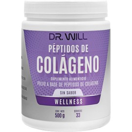 Dr Will Péptidos de Colágeno, Suplemento Alimenticio en Polvo, Sin Sabor, 500g, 33 Porciones