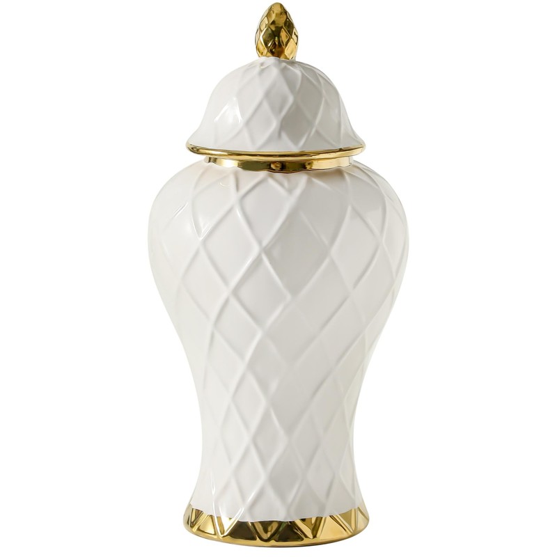 Ginger Jars for Home Decor, White and Gold Vase, Decorative