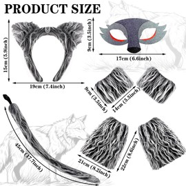 KMLGY 7PCS Wolf Ears and Tail Gloves Costume Set Wolf Ears Headband Mask Paw Gloves Leg Warmers Tails Fancy Dress Accessories for Kids Adults World Book Day Cosplay Birthday Party Dress Up