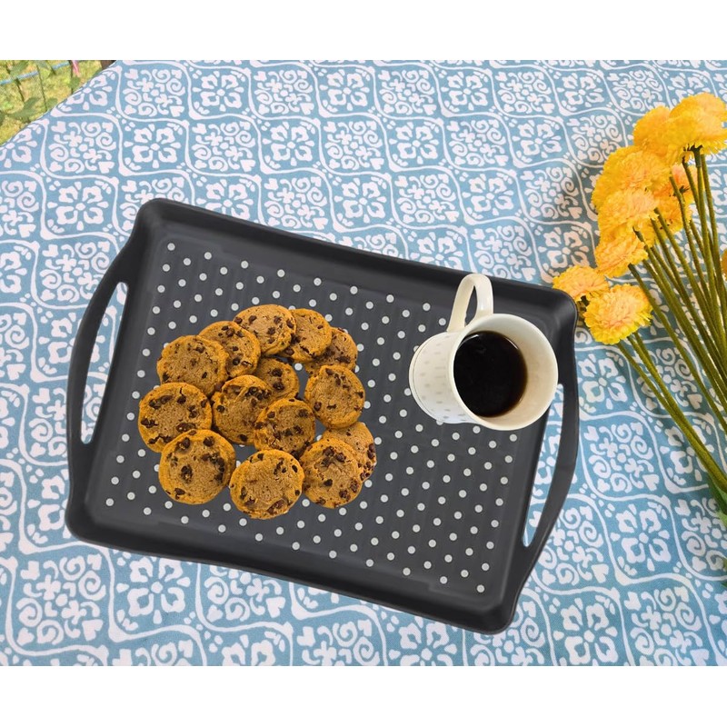 Non Slip Serving Tray with Handles, Food-Safe Platters for Snack