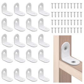 20pcs L Bracket Corner Brace, White 90 Degree Brace Small Right Angle Brackets with Screws Joint for Wood Right Angle Bracket Decorative Support Braces for Furniture Cabinet Shelves