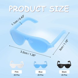PATIKIL 60 Pcs Mini Figures Sunglasses, 1.3" Plastic Miniature Glasses Figures Costume Eyeglasses for Crafts Figures Making Supplies Accessories Cat Decoration, Black/Blue/White