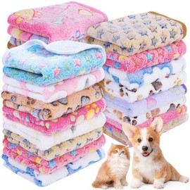 MCEAST 24 Pack Paw Print Plush Pet Blankets 24 x 16 Ultra-Soft & Cozy Small Dog Cat Bedding Mats with 12 Stylish Designs Machine Washable Multipurpose Fluffy Throw for Kennel, Sofa, Travel