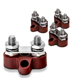 4pc Battery Power Distribution Terminal Block [M8 Dual Studs w/Bus Bar] [Max 48V DC 80A] Positive Insulated Junction Post for Auto Marine Car Trailer RV Boat - Red