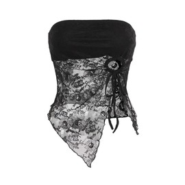 GORGLITTER Women's Y2K Tube Top Strapless Backless Lace Crop Top Sexy Going Out Cami Top Streetwear Black M