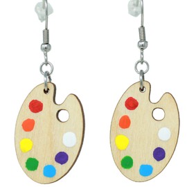 Hand-Painted Happy Little Paint Palette Dangle Earrings