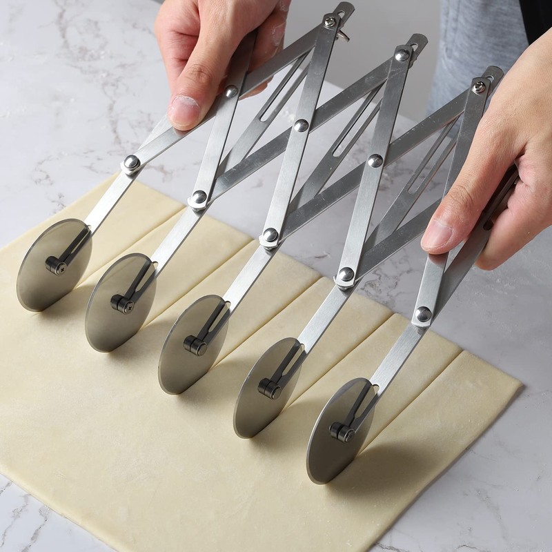 5-Wheel Stainless Steel Pastry Cutter - Expandable Pasta Roller for