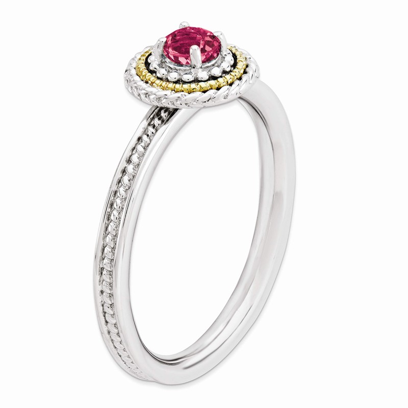 Sterling Silver & 14K Gold Plated Stackable Created Ruby Ring,