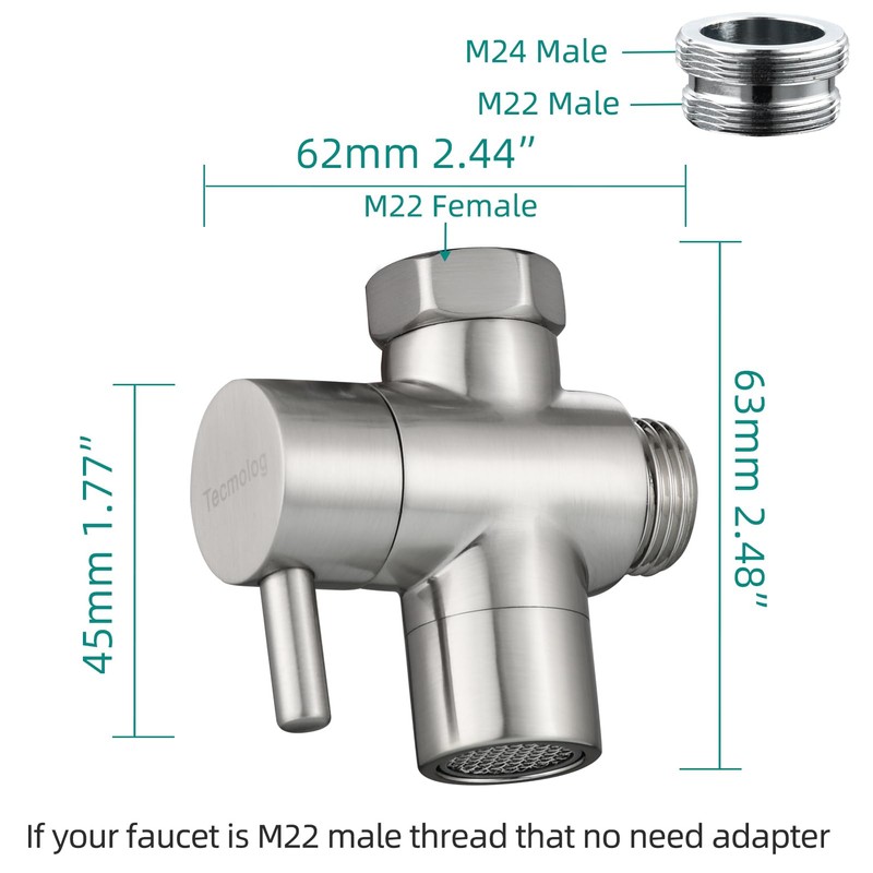 Tecmolog Sink Diverter Brass Faucet Diverter Valve 22mm 3 Way