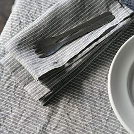 FOG Linen Tablecloth Small Grey White Stripe