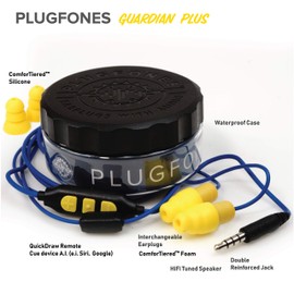 Plugfones Guardian Plus in-Ear Earplug Earbud Hybrid - Noise Reduction in-Ear Headphones with Noise Isolating Mic and Controls (Yellow & Blue)