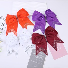 Large Cheer Hair bows with Rhinestones,Cheerleading Bow with Ponytail Holder Elastic Band for Cheerleaders Teen Girls College Sports