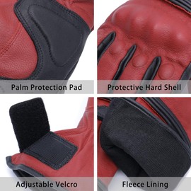 Harssidanzar Winter Motorcycle Gloves,Mens Genuine Leather Full Finger Touchscreen Thermal Lined with Thinsulate Waterproof Motorcycles Motorbike Riding Gloves KM048,Oxblood-Black,Size S