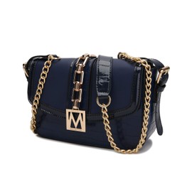 MKF - Bolso bandolera para mujer - piel PU Lady Pocketbook - Bolso bandolera lateral, correa de cadena de hombro, Marino, M