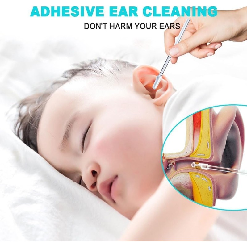 24 PCS Earwax Removal Sticky Ear Cleaning Stick,Oídos con Cabeza