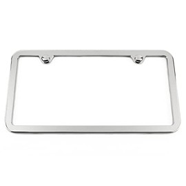 Real Chrome License Plate Frame, Comes with Chrome Screw Covers & Hardware, Made in USA (Slim) (Single Frame)