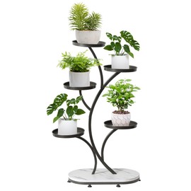 SSYH-WANG Black 5 Tier Wood Metal Tall Shelf Multiple Plant Holders Plant Stand for Indoor, Outdoor, Corner, Living Room, Balcony, and Bedroom