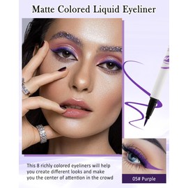 Waterproof Colored Liquid Eyeliner, Purple Matte Eyeliner Pen Long Lasting, Smudge Proof, Quick-Dry, Ultra-Fine Tip Delineador De Ojos De Colores, High Pigmented Eye Makeup Bright Colors for Women-05