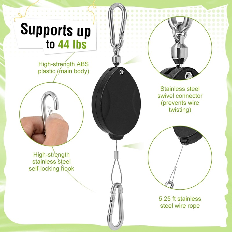Plant Pulleys, Heavy Duty Retractable Hangers, 304 Stainless Steel Rope,