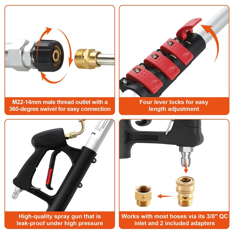 Telescoping Pressure Washer Wand 24 ft Power Washer Extension Wand