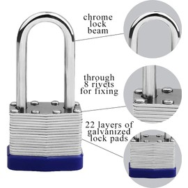 2 Pack Padlock with Keys, BetterJonny 40mm Long Shackle Padlocks Outdoor Heavy Duty Pad Lock Weatherproof Locks Laminated Steel for Gym Locker School Garage Fence Shed