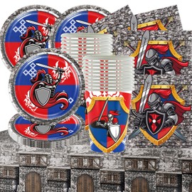 Shamoparty Medieval Party Tableware 61 Pieces with Plates, Cups, Napkins and Tablecloths for Parties up to 20 People